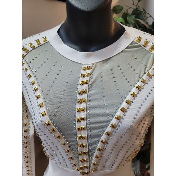 Chic Beading Bandage Long Sleeve Bodycon Party Mini Dress Size Large - Picture 6 of 12